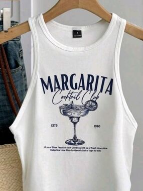 NIP - White Margarita Cocktail Club Graphic Tank - Sz XL